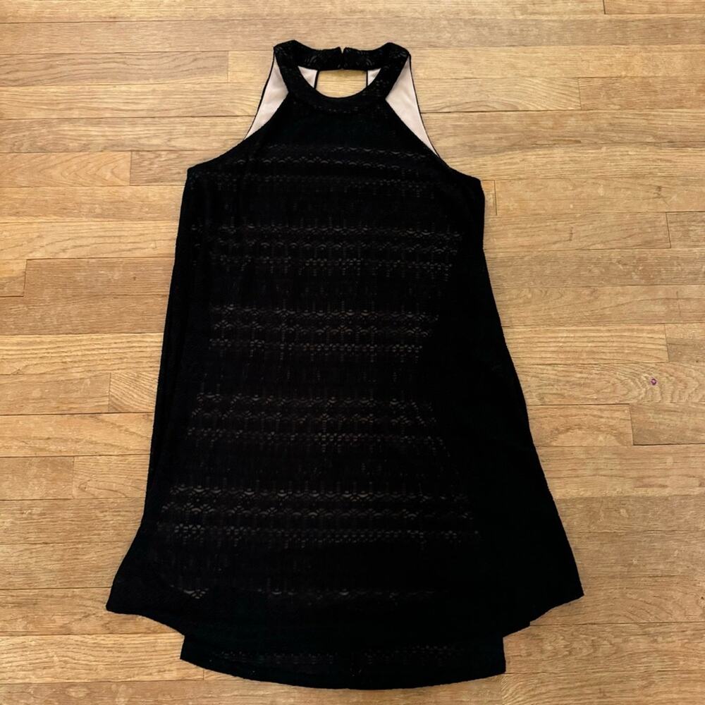 Alya black lace halter a-line cocktail formal mini dress size medium M b9
